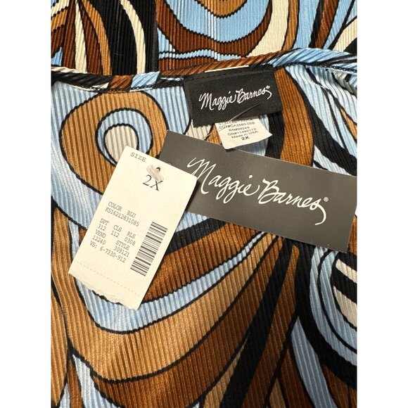 Maggie Barnes Womens Abstract Print Pleated Blouse With Black Layered Look Sz 2X - Picture 7 of 8